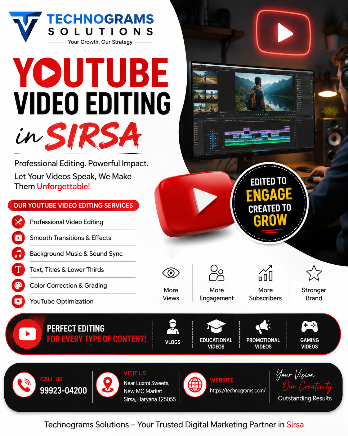 YouTube Video Editing in Sirsa | Technograms Solutions is the leading professional video editing services provider.